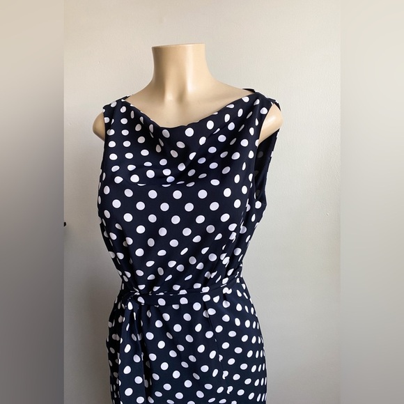Jones New York Polka Dot Sleeveless Sheath Dress Navy Career Nautical Preppy 8 - Picture 6 of 11